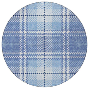 Homeroots 3' Stylish Artichoke Green Brown Ivory Plaid Washable Area Rug For Indoor Outdoor Spaces 8' Round Polyester 596329