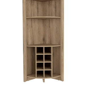 English Elm Essential Corner Bar Cabinet with Wine Rack & Cup Holders, Space-Saving Three-Tier Storage Solution Light Oak 75 L x 24 W x 3 H B200S00404