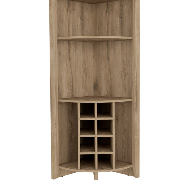 English Elm Essential Corner Bar Cabinet with Wine Rack & Cup Holders, Space-Saving Three-Tier Storage Solution Light Oak 75 L x 24 W x 3 H B200S00404