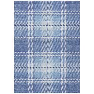 HomeRoots 5' Denim Blue and Ivory Plaid Area Rug - Stylish, Durable, Washable for Indoor and Outdoor Spaces 8' X 10' 596330