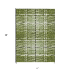 Homeroots 3' Stylish Artichoke Green Brown Ivory Plaid Washable Area Rug For Indoor Outdoor Spaces 3' X 5' Polyester 596333