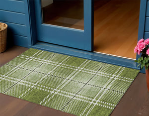 Homeroots 3' Stylish Artichoke Green Brown Ivory Plaid Washable Area Rug For Indoor Outdoor Spaces 3' X 5' Polyester 596333