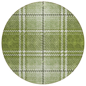 HomeRoots 5' Washable Indoor Outdoor Area Rug in Green, Black, and Ivory Plaid - Durable, Stylish & Versatile 8' Round 596335