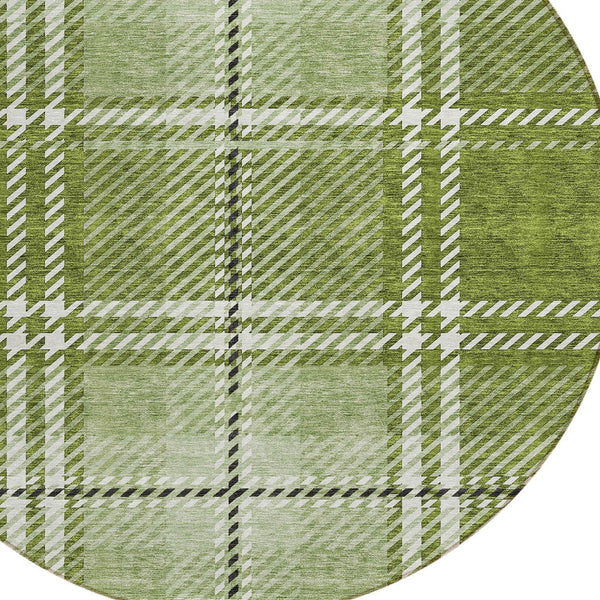 Homeroots 3' Stylish Artichoke Green Brown Ivory Plaid Washable Area Rug For Indoor Outdoor Spaces 8' Round Polyester 596335