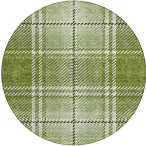 Homeroots 3' Stylish Artichoke Green Brown Ivory Plaid Washable Area Rug For Indoor Outdoor Spaces 8' Round Polyester 596335