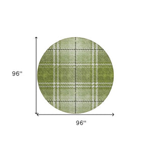 Homeroots 3' Stylish Artichoke Green Brown Ivory Plaid Washable Area Rug For Indoor Outdoor Spaces 8' Round Polyester 596335