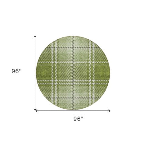 Homeroots 3' Stylish Artichoke Green Brown Ivory Plaid Washable Area Rug For Indoor Outdoor Spaces 8' Round Polyester 596335