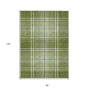 Homeroots 3' Stylish Artichoke Green Brown Ivory Plaid Washable Area Rug For Indoor Outdoor Spaces 8' X 10' Polyester 596336