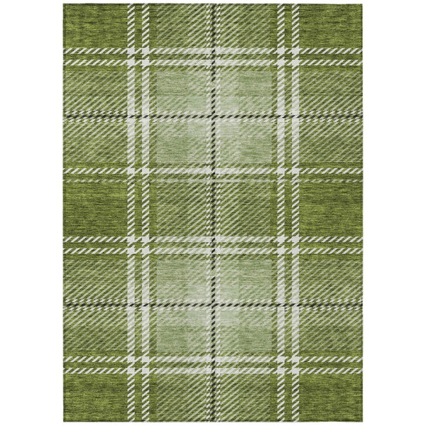 HomeRoots 5' Washable Indoor Outdoor Area Rug in Green, Black, and Ivory Plaid - Durable, Stylish & Versatile 8' X 10' 596336