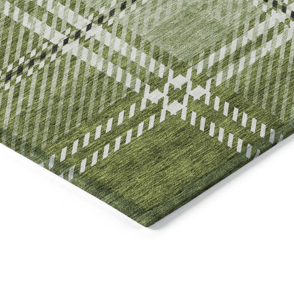 Homeroots 3' Stylish Artichoke Green Brown Ivory Plaid Washable Area Rug For Indoor Outdoor Spaces 8' X 10' Polyester 596336