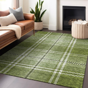 Homeroots 3' Stylish Artichoke Green Brown Ivory Plaid Washable Area Rug For Indoor Outdoor Spaces 8' X 10' Polyester 596336