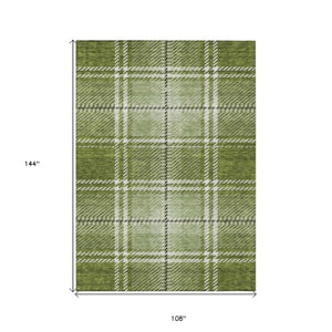 Homeroots 3' Stylish Artichoke Green Brown Ivory Plaid Washable Area Rug For Indoor Outdoor Spaces 9' X 12' Polyester 596337