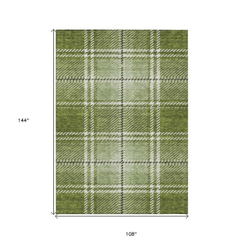 Homeroots 3' Stylish Artichoke Green Brown Ivory Plaid Washable Area Rug For Indoor Outdoor Spaces 9' X 12' Polyester 596337