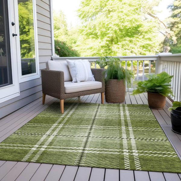 Homeroots 3' Stylish Artichoke Green Brown Ivory Plaid Washable Area Rug For Indoor Outdoor Spaces 9' X 12' Polyester 596337