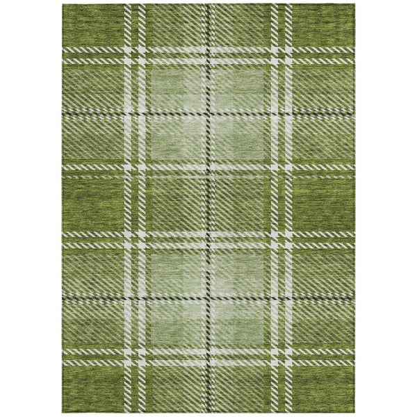 Homeroots 3' Stylish Artichoke Green Brown Ivory Plaid Washable Area Rug For Indoor Outdoor Spaces 9' X 12' Polyester 596337