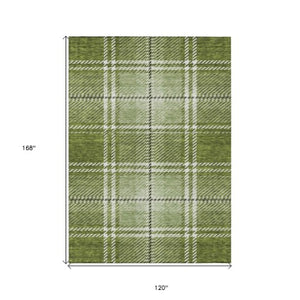Homeroots 3' Stylish Artichoke Green Brown Ivory Plaid Washable Area Rug For Indoor Outdoor Spaces 10' X 14' Polyester 596338