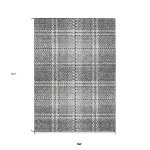 Homeroots 3' Stylish Artichoke Green Brown Ivory Plaid Washable Area Rug For Indoor Outdoor Spaces 5' X 8' Polyester 596340
