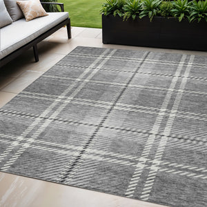 Homeroots 3' Stylish Artichoke Green Brown Ivory Plaid Washable Area Rug For Indoor Outdoor Spaces 5' X 8' Polyester 596340