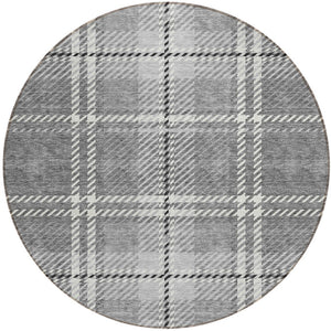 Homeroots 3' Stylish Artichoke Green Brown Ivory Plaid Washable Area Rug For Indoor Outdoor Spaces 8' Round Polyester 596341