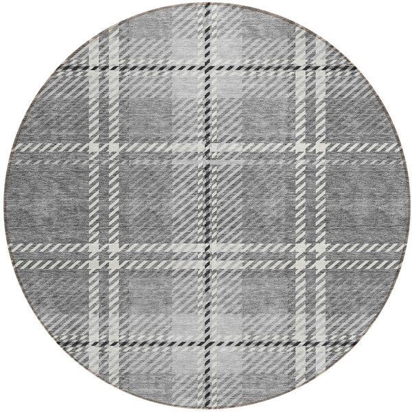 Homeroots 3' Stylish Artichoke Green Brown Ivory Plaid Washable Area Rug For Indoor Outdoor Spaces 8' Round Polyester 596341