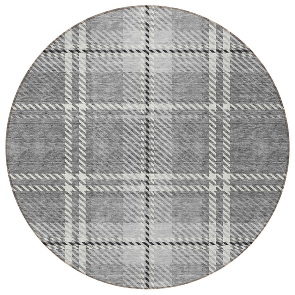 Homeroots 3' Stylish Artichoke Green Brown Ivory Plaid Washable Area Rug For Indoor Outdoor Spaces 8' Round Polyester 596341