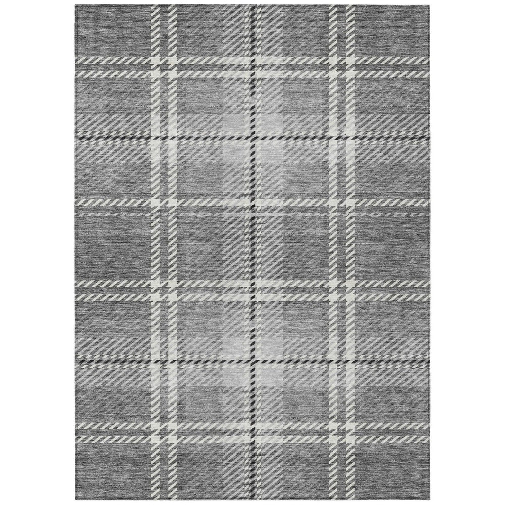 HomeRoots 9' X 12' Washable Plaid Area Rug in Gray, Black, and Ivory - Stylish & Durable for Indoor/Outdoor Use 596343