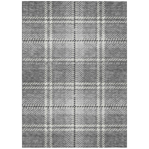 HomeRoots 9' X 12' Washable Plaid Area Rug in Gray, Black, and Ivory - Stylish & Durable for Indoor/Outdoor Use 596343