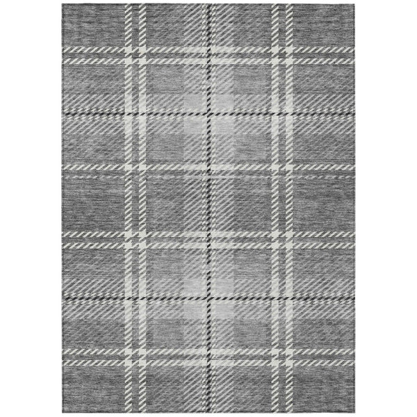 HomeRoots 9' X 12' Washable Plaid Area Rug in Gray, Black, and Ivory - Stylish & Durable for Indoor/Outdoor Use 596343