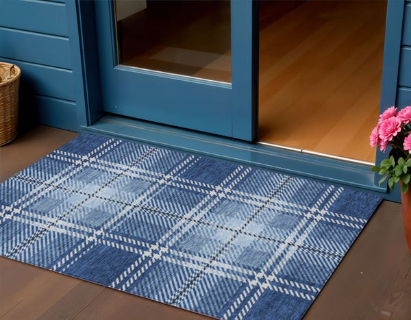 Homeroots 3' Stylish Artichoke Green Brown Ivory Plaid Washable Area Rug For Indoor Outdoor Spaces 3' X 5' Polyester 596345