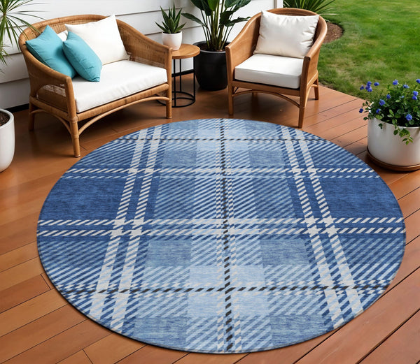 Homeroots 3' Stylish Artichoke Green Brown Ivory Plaid Washable Area Rug For Indoor Outdoor Spaces 8' Round Polyester 596347