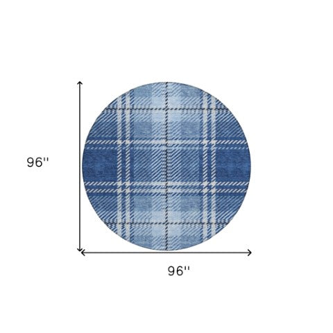 Homeroots 3' Stylish Artichoke Green Brown Ivory Plaid Washable Area Rug For Indoor Outdoor Spaces 8' Round Polyester 596347