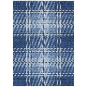 HomeRoots 5' Classic Navy Blue, Black & Ivory Plaid Washable Area Rug for Indoor & Outdoor Versatility 8' X 10' 596348