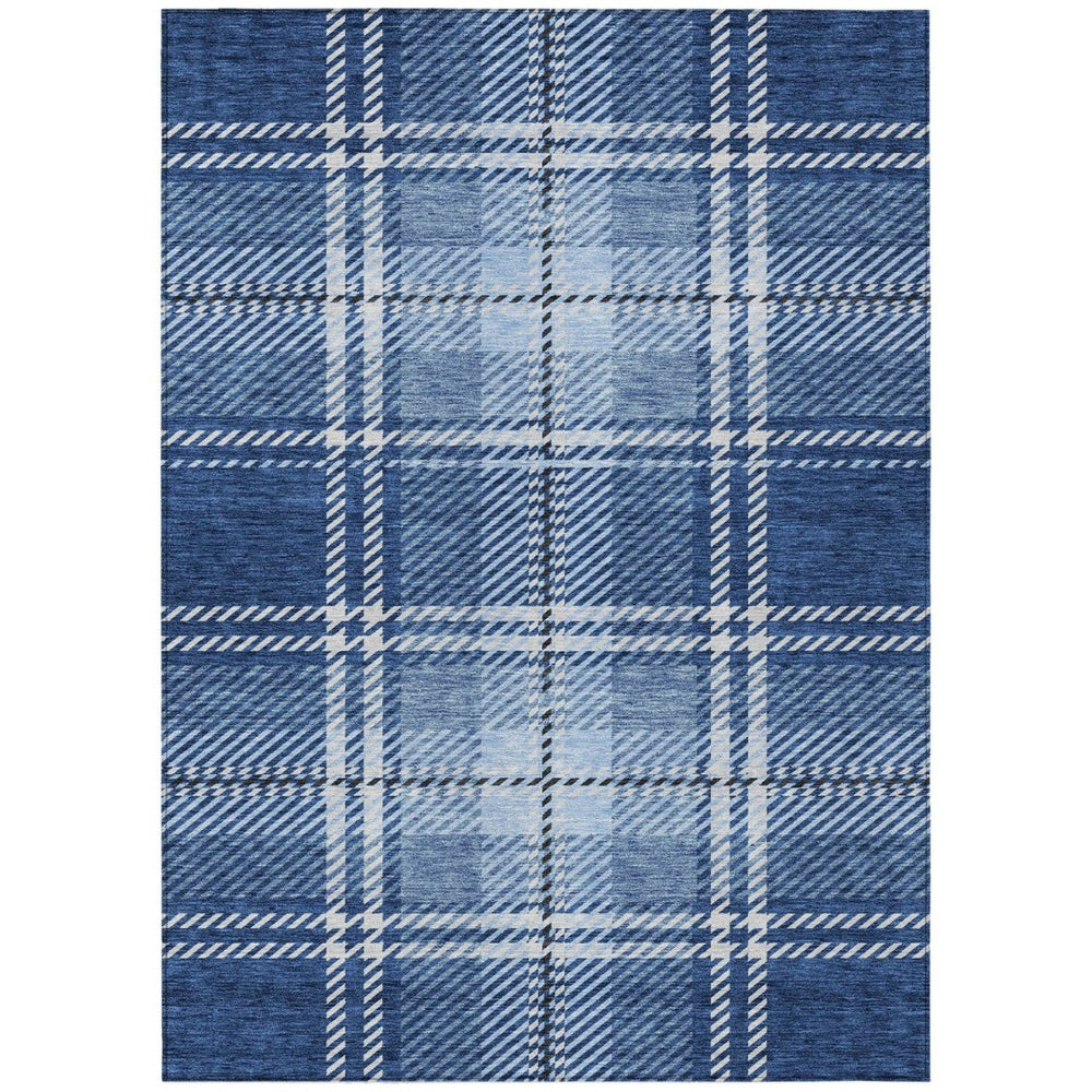 HomeRoots 9' Classic Navy Blue, Black & Ivory Plaid Area Rug - Washable, Durable for Indoor & Outdoor Use! 596349