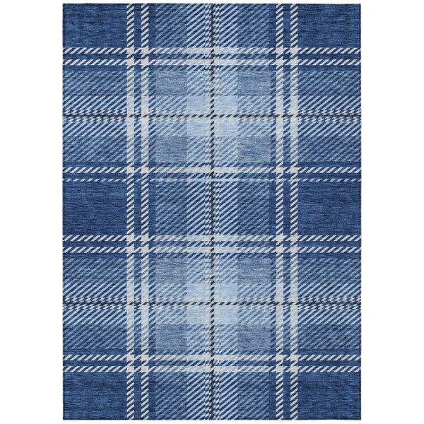 HomeRoots 5' Classic Navy Blue, Black & Ivory Plaid Washable Area Rug for Indoor & Outdoor Versatility 10' X 14' 596350