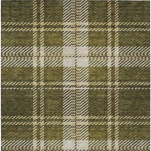 Homeroots 3' Stylish Artichoke Green Brown Ivory Plaid Washable Area Rug For Indoor Outdoor Spaces 3' X 5' Polyester 596351