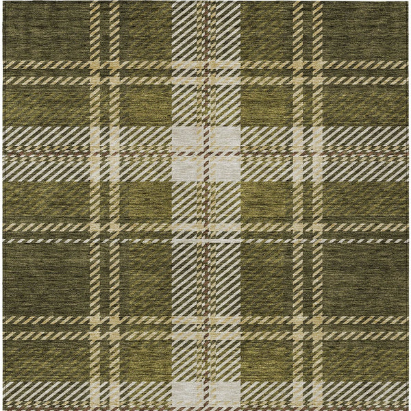 Homeroots 3' Stylish Artichoke Green Brown Ivory Plaid Washable Area Rug For Indoor Outdoor Spaces 3' X 5' Polyester 596351