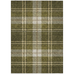 Homeroots 3' Stylish Artichoke Green Brown Ivory Plaid Washable Area Rug For Indoor Outdoor Spaces 3' X 5' Polyester 596351