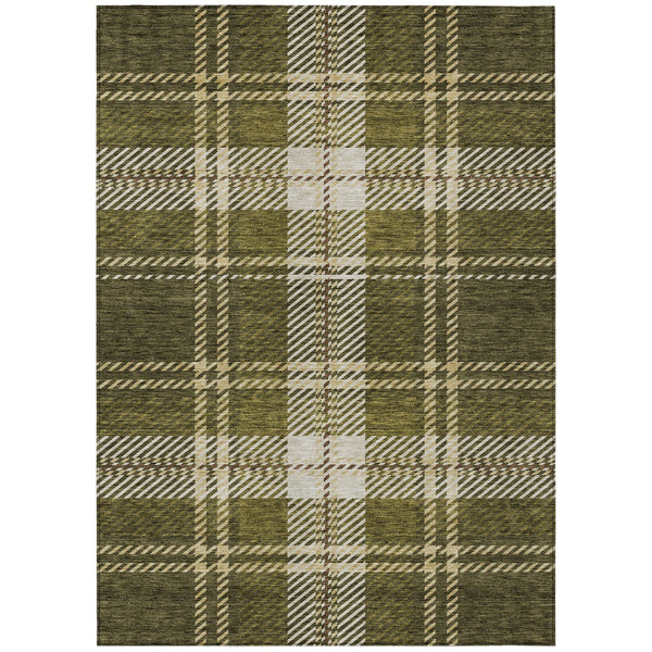 Homeroots 3' Stylish Artichoke Green Brown Ivory Plaid Washable Area Rug For Indoor Outdoor Spaces 3' X 5' Polyester 596351