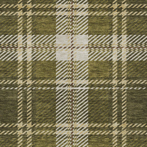 Homeroots 3' Stylish Artichoke Green Brown Ivory Plaid Washable Area Rug For Indoor Outdoor Spaces 3' X 5' Polyester 596351