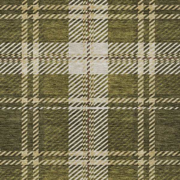Homeroots 3' Stylish Artichoke Green Brown Ivory Plaid Washable Area Rug For Indoor Outdoor Spaces 3' X 5' Polyester 596351