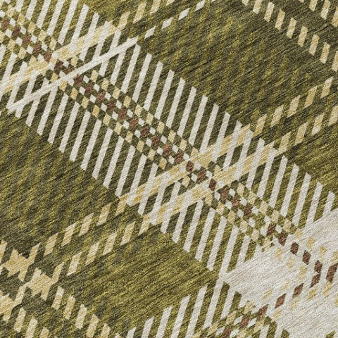 Homeroots 3' Stylish Artichoke Green Brown Ivory Plaid Washable Area Rug For Indoor Outdoor Spaces 3' X 5' Polyester 596351