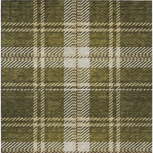 Homeroots 3' Stylish Artichoke Green Brown Ivory Plaid Washable Area Rug For Indoor Outdoor Spaces 5' X 8' Polyester 596352
