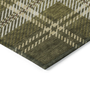 Homeroots 3' Stylish Artichoke Green Brown Ivory Plaid Washable Area Rug For Indoor Outdoor Spaces 5' X 8' Polyester 596352