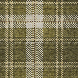 Homeroots 3' Stylish Artichoke Green Brown Ivory Plaid Washable Area Rug For Indoor Outdoor Spaces 5' X 8' Polyester 596352
