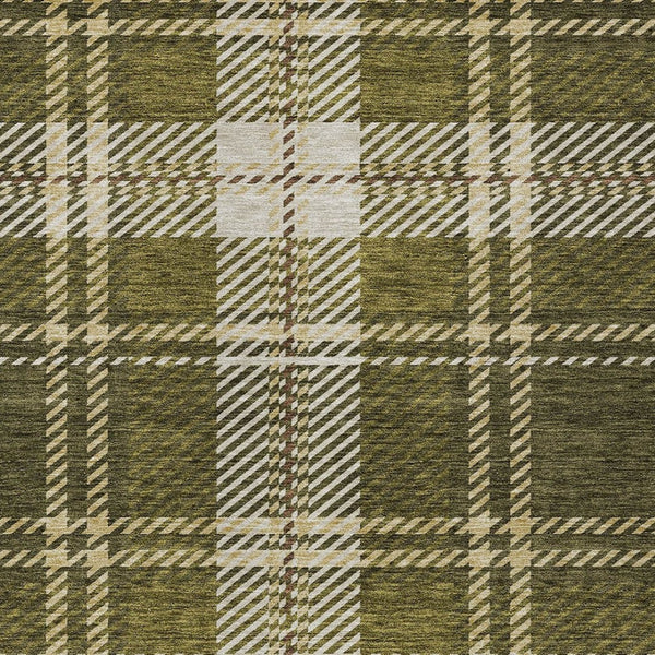 Homeroots 3' Stylish Artichoke Green Brown Ivory Plaid Washable Area Rug For Indoor Outdoor Spaces 5' X 8' Polyester 596352