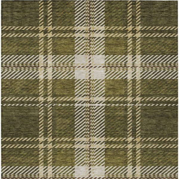 Homeroots 3' Stylish Artichoke Green Brown Ivory Plaid Washable Area Rug For Indoor Outdoor Spaces 8' X 10' Polyester 596354