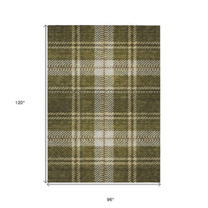 Homeroots 3' Stylish Artichoke Green Brown Ivory Plaid Washable Area Rug For Indoor Outdoor Spaces 8' X 10' Polyester 596354