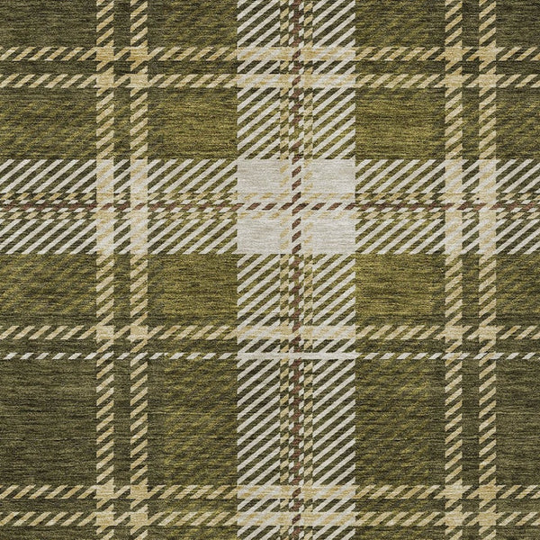 Homeroots 3' Stylish Artichoke Green Brown Ivory Plaid Washable Area Rug For Indoor Outdoor Spaces 8' X 10' Polyester 596354