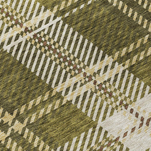 Homeroots 3' Stylish Artichoke Green Brown Ivory Plaid Washable Area Rug For Indoor Outdoor Spaces 8' X 10' Polyester 596354