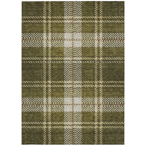 Homeroots 3' Stylish Artichoke Green Brown Ivory Plaid Washable Area Rug For Indoor Outdoor Spaces 9' X 12' Polyester 596355